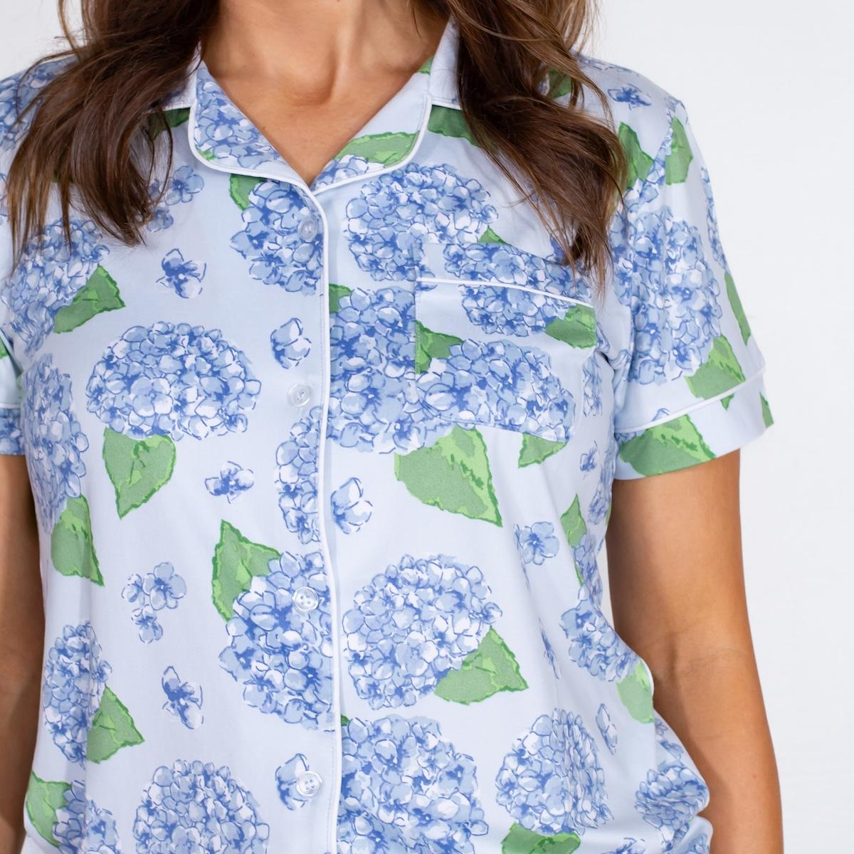 Short Sleeve Button Up Sleep Shirt | Hydrangea