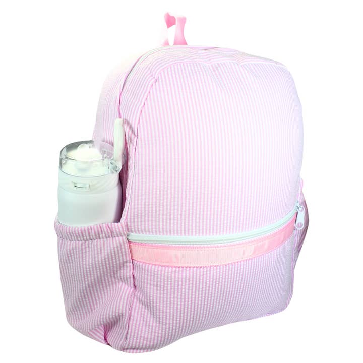 Medium Backpack w/ Pocket | Pink Seersucker
