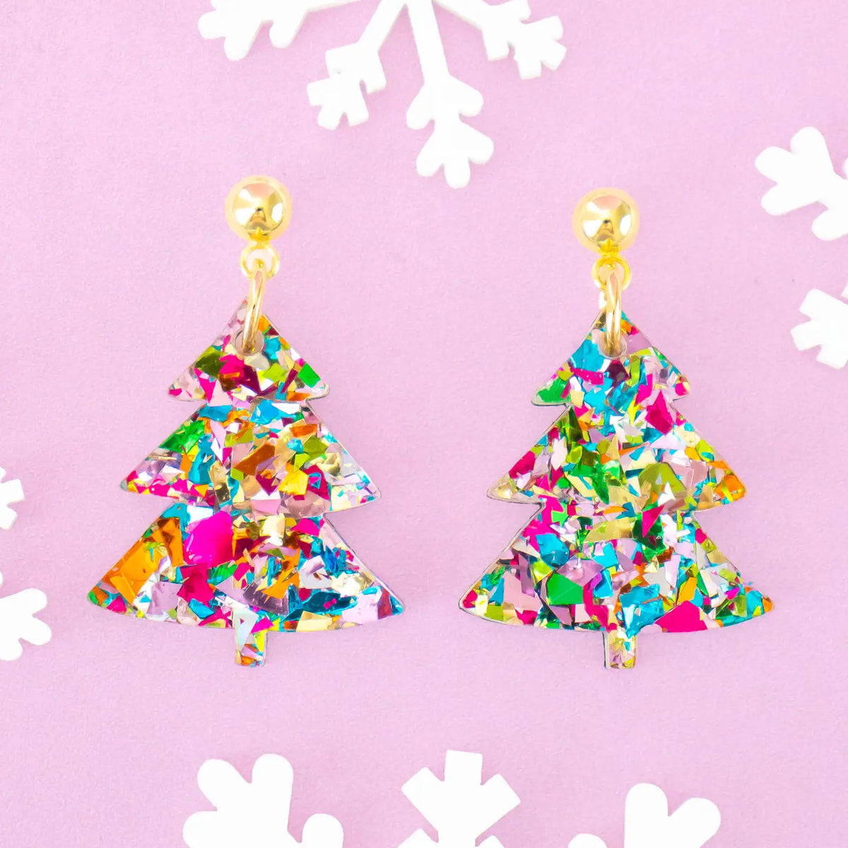 Small Christmas Tree Earrings | Multi Glitter