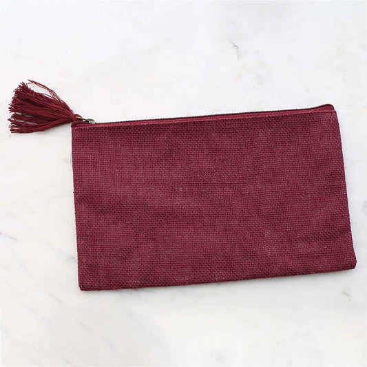 Maroon Jute Cosmetic Bag