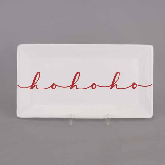 HoHoHo Script Rectangle Platter | White/Red