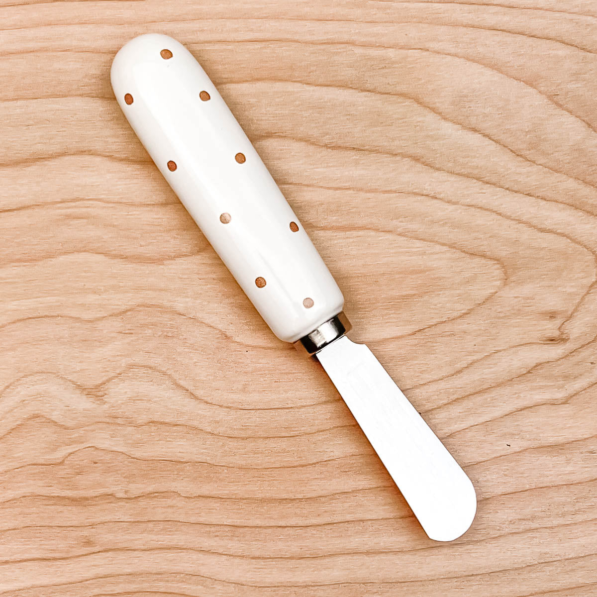 White/Gold Polka Dot Ceramic Spreader