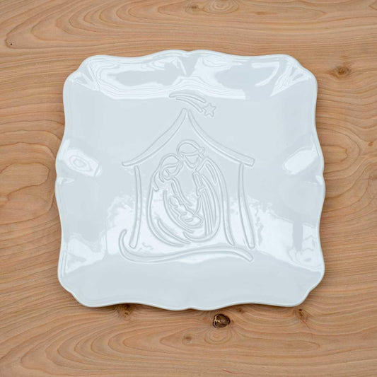 Nativity Embossed Square Platter | White