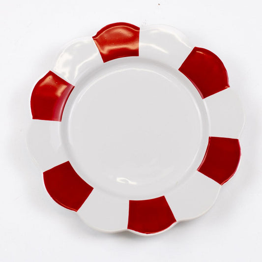 Scalloped Plate | White/Red