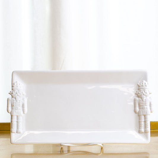 Royal Nutcracker Embossed Rectangle Platter | White