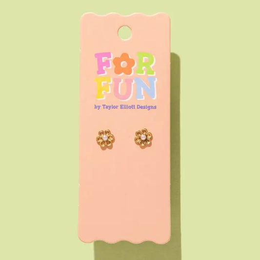 Stud Earrings | Gold + Pearl Flowers