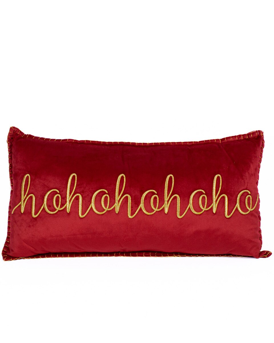 Ho Ho Ho Embroidered Pillow | Red/Gold
