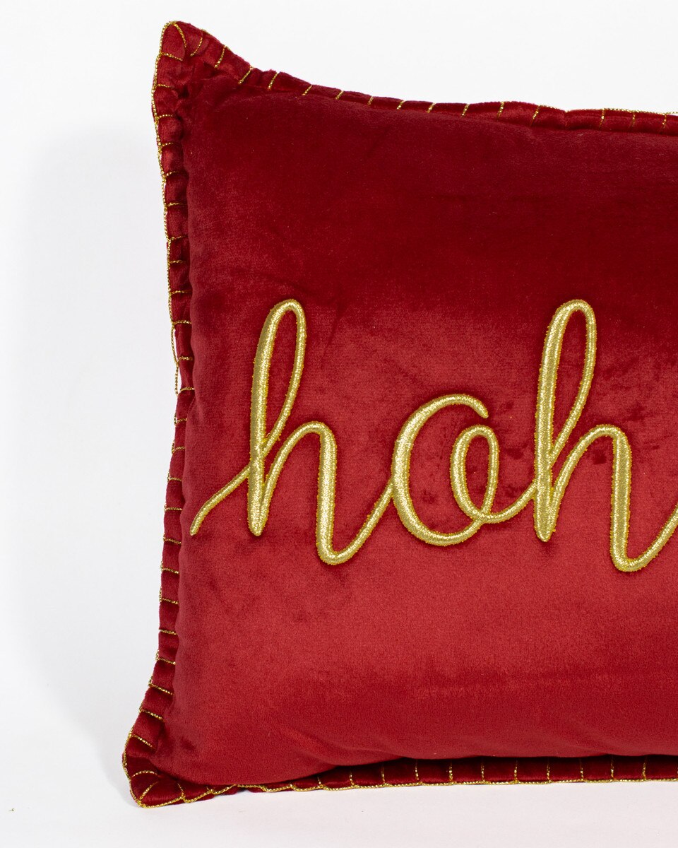 Ho Ho Ho Embroidered Pillow | Red/Gold