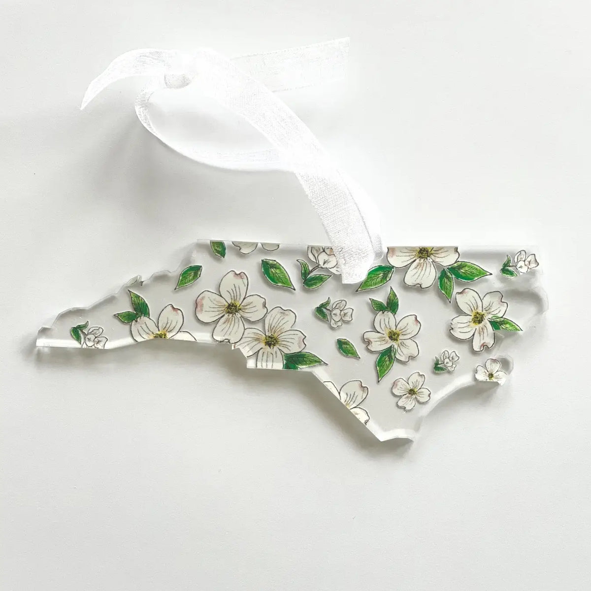 State of North Carolina Shape Ornament with State Flowers