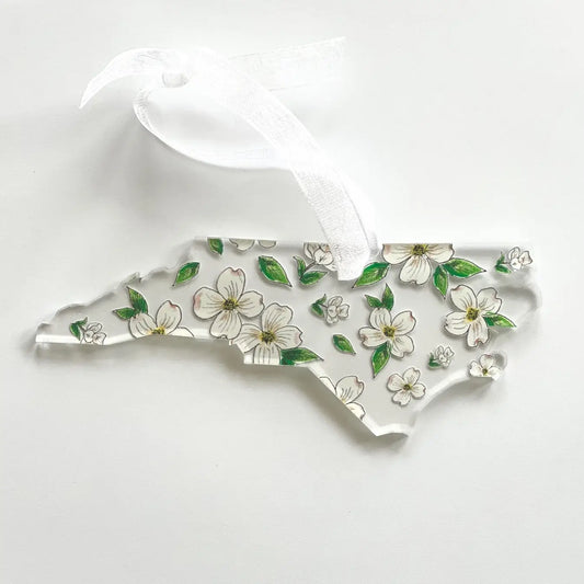 State of North Carolina Shape Ornament with State Flowers