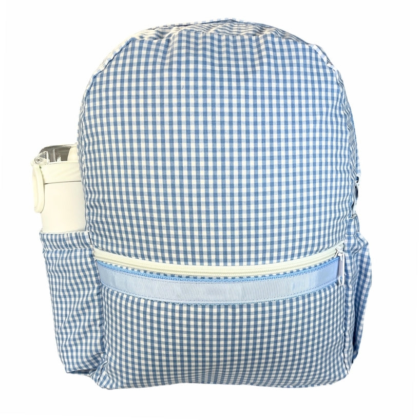 Medium Backpack w/ Pocket | Baby Blue Gingham