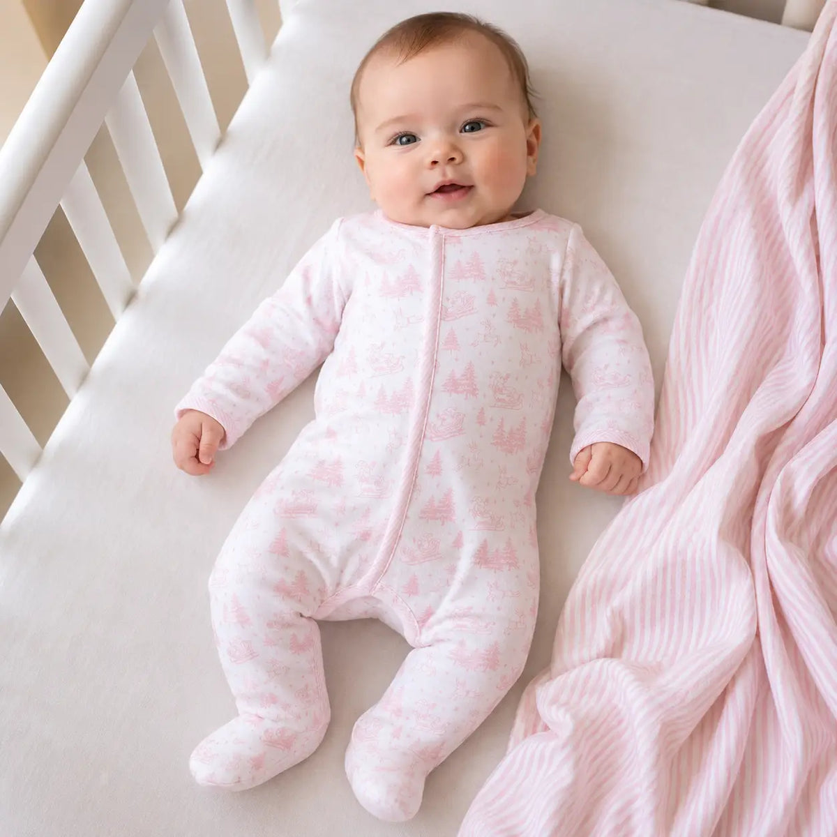 Holiday Toile Footie | Pink