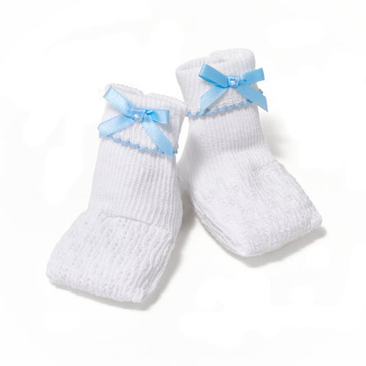 White Booties w/Bows | White/Blue