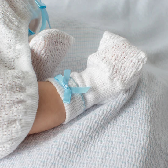 White Booties w/Bows | White/Blue