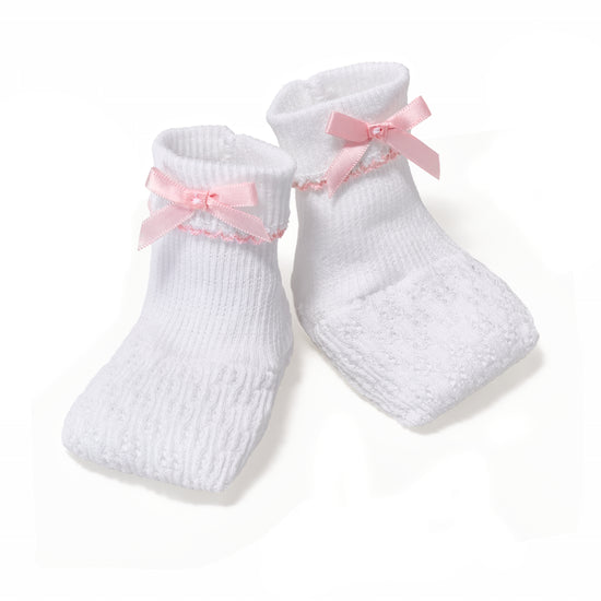 White Booties w/Bows | White/Pink