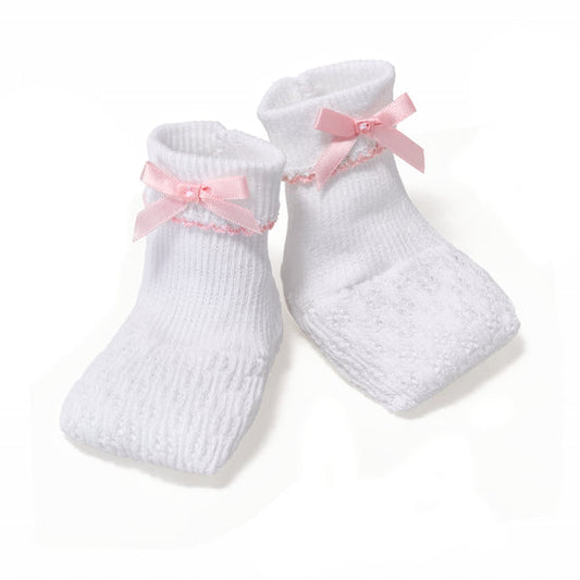 White Booties w/Bows | White/Pink