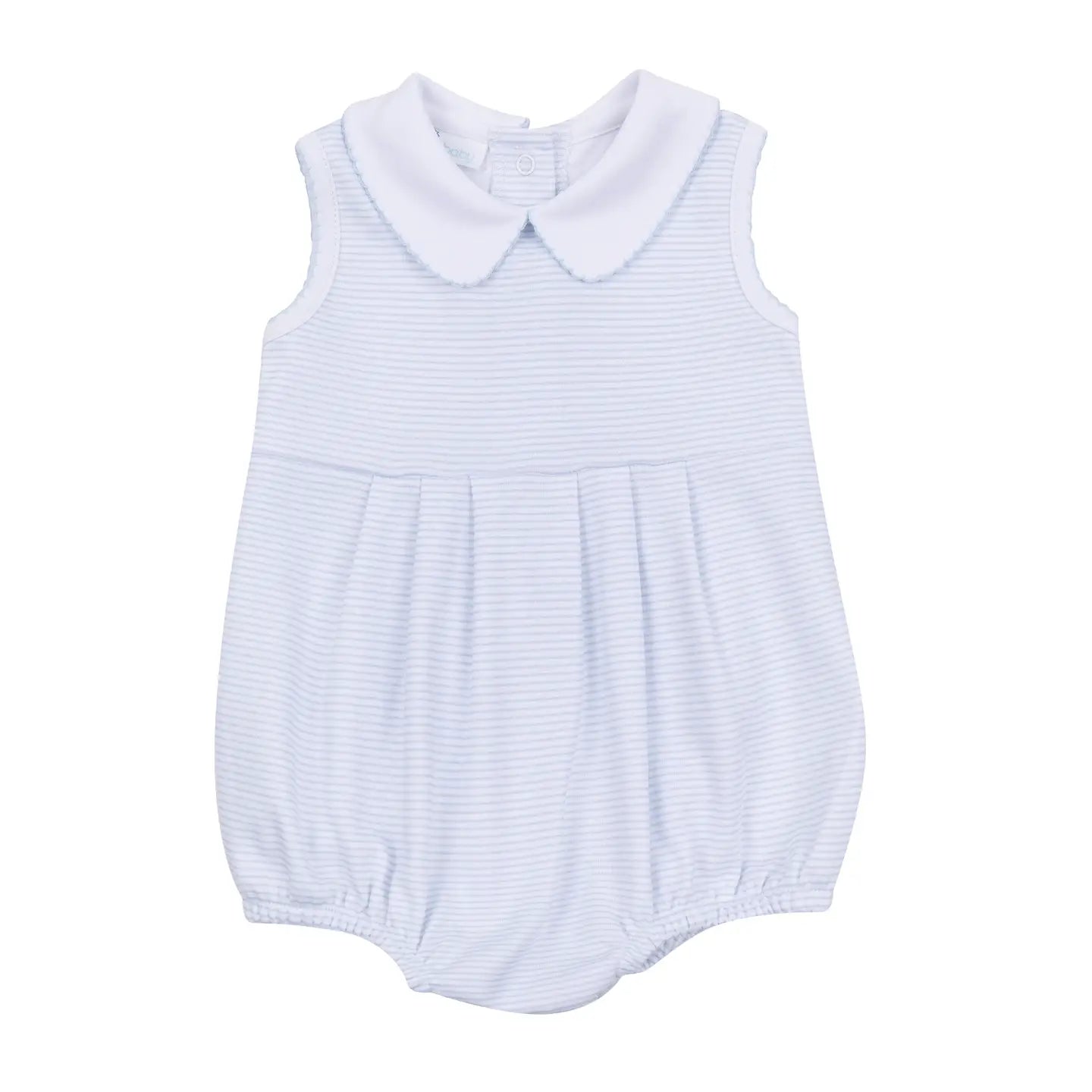 Mini Stripes Collared Sleeveless Bubble | Light Blue
