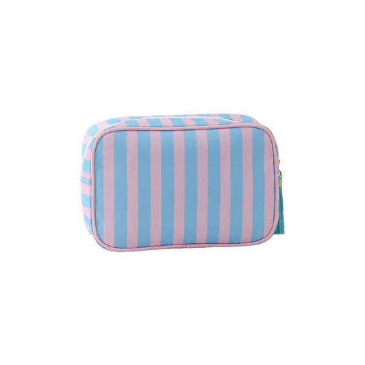 Striped Cosmetic Bag | Blue & Pink Thin