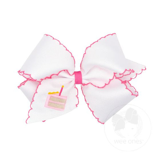 King Grosgrain Hair Bow with Moonstitch Edge - Cake