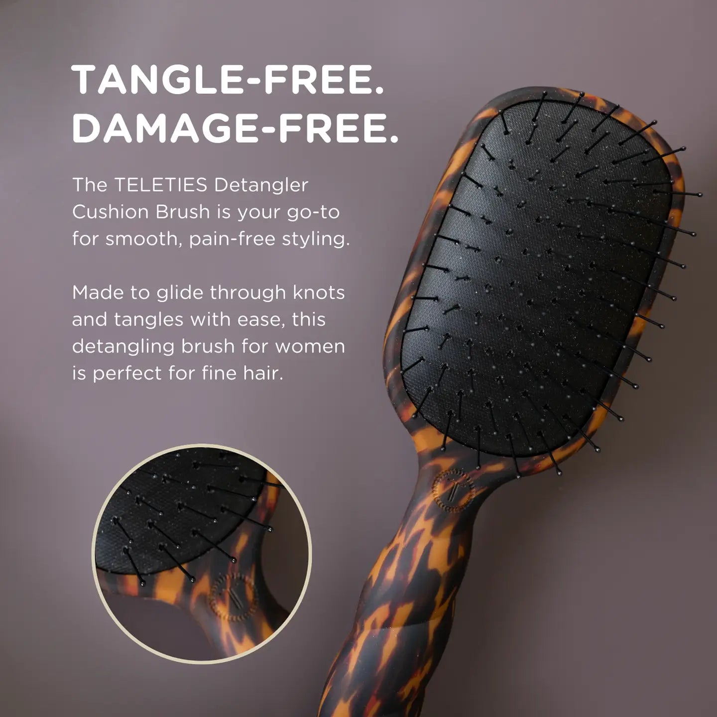 Teleties | Detangler Brush for Fine Hair | Tortoise