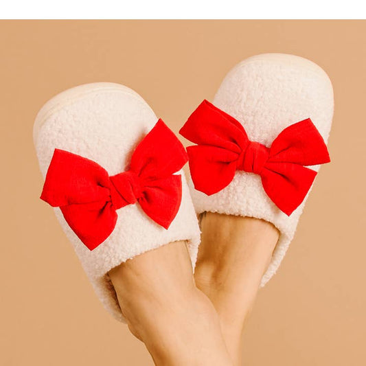 Fuzzy Slippers | Betty Bow Red