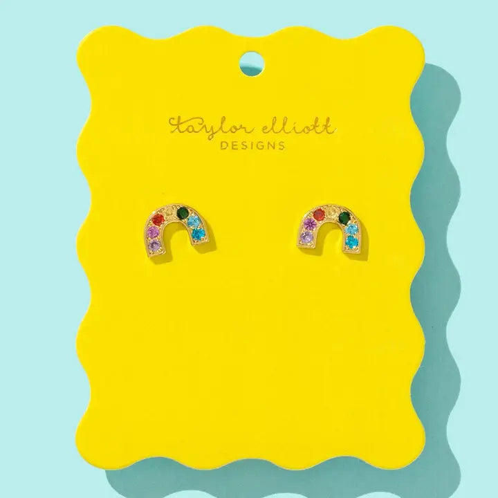 Stud Earrings | Gold Rainbows w/ Multi-Colored Gems | Charlie