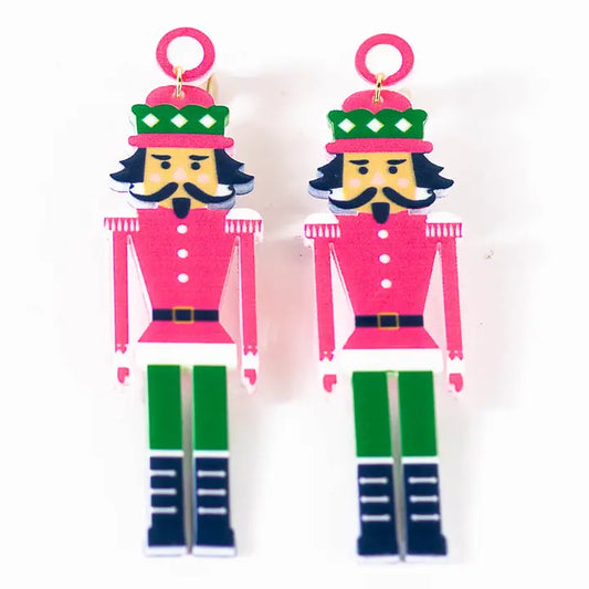 Nutcracker March Earrings 3" | Pink/Green