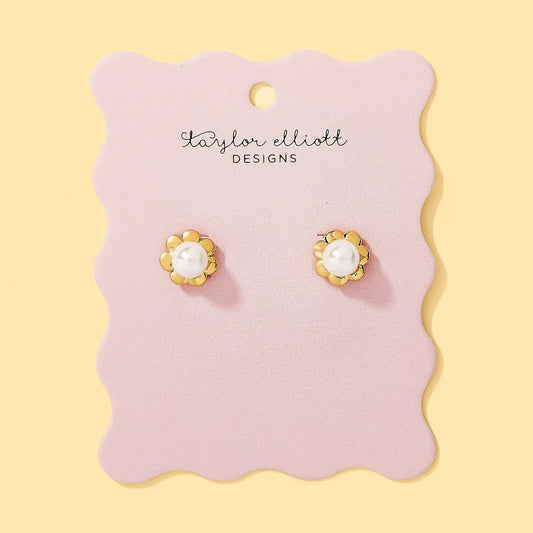 Stud Earrings | 14K Gold-Plated Flowers w/ Pearls