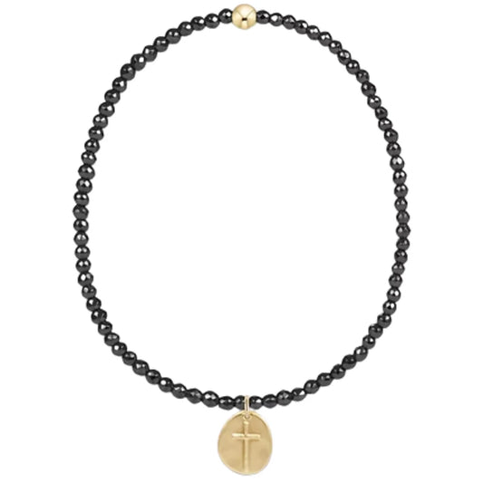 Faceted Hematite 2mm Bead Bracelet | Inspire Small Gold Charm