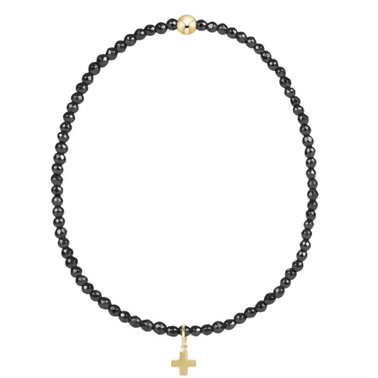 Faceted Hematite 2mm Bead Bracelet | Signature Cross Gold Charm