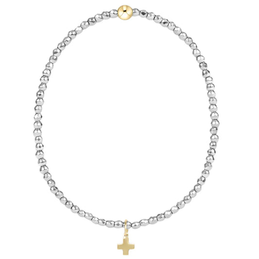 Silver Faceted Hematite 2mm Bead Bracelet | Signature Cross Gold Charm