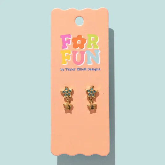 Stud Earrings | Aqua + Gold Dangle Stars
