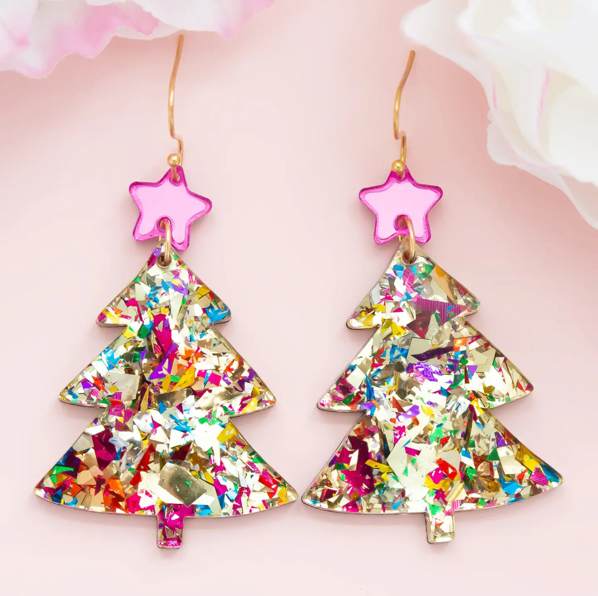 Christmas Tree Earrings | Gold Glitter