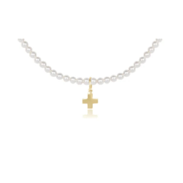 15” Choker Classic Pearl 3mm Bead | Signature Cross Gold Charm
