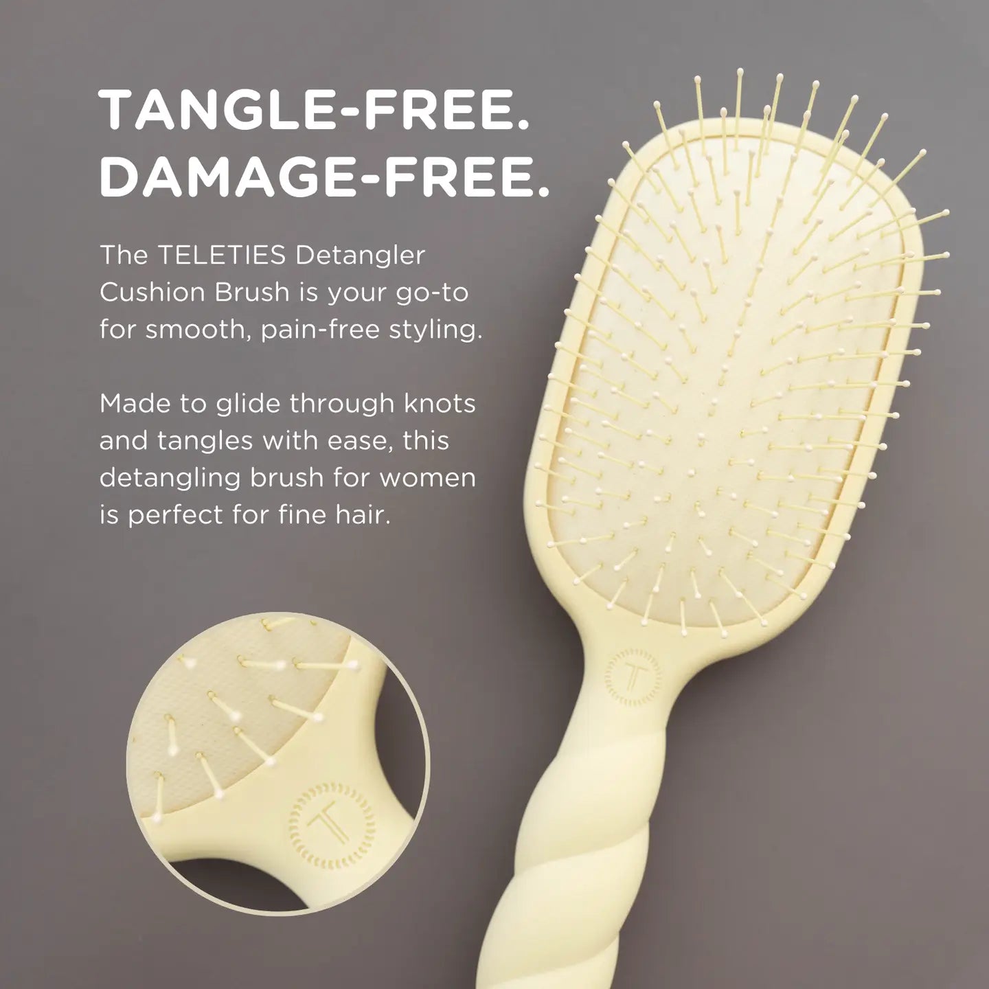 Teleties | Detangler Brush for Fine Hair | Tan