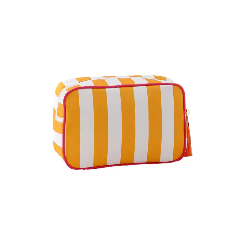 Striped Cosmetic Bag | White & Orange