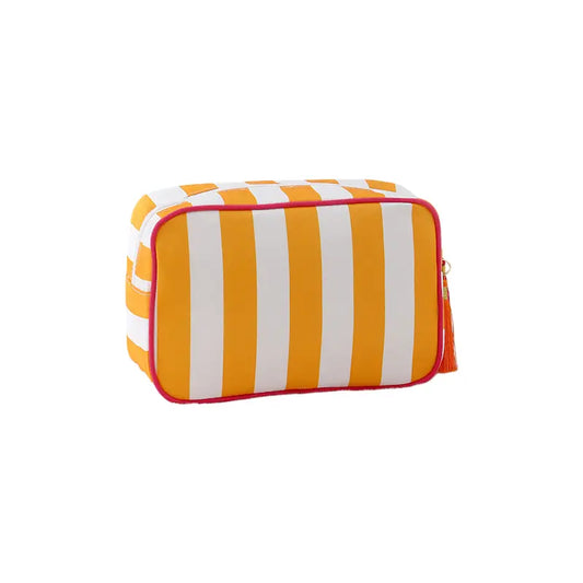 Striped Cosmetic Bag | White & Orange