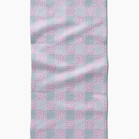 Bar Towel | Mini Flowers and Stripes Check | Pink and Green