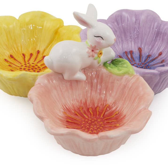 Floral Bunny Tri Part Easter Ceramic Bowl