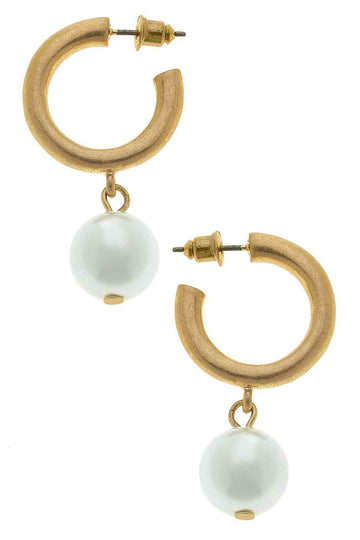 Beth Pearl Drop Hoop Earrings | Ivory