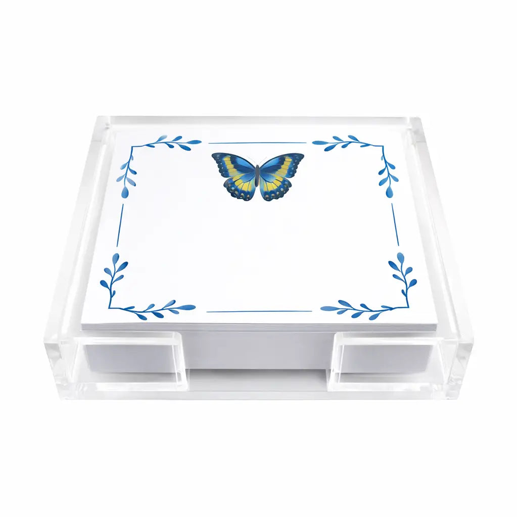 Acrylic Holder & Notepad | Butterfly Blues