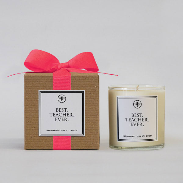Best Teacher Ever Candle | Pink Bow