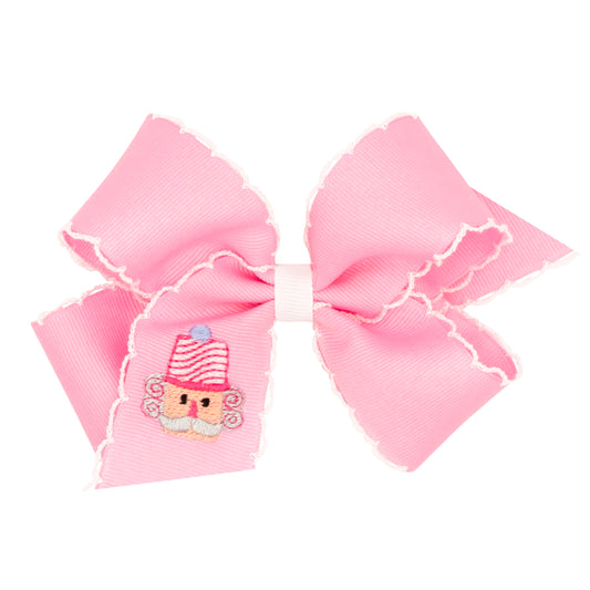 King Grosgrain Hair Bow with Moonstitch Edge | Nutcracker Pink