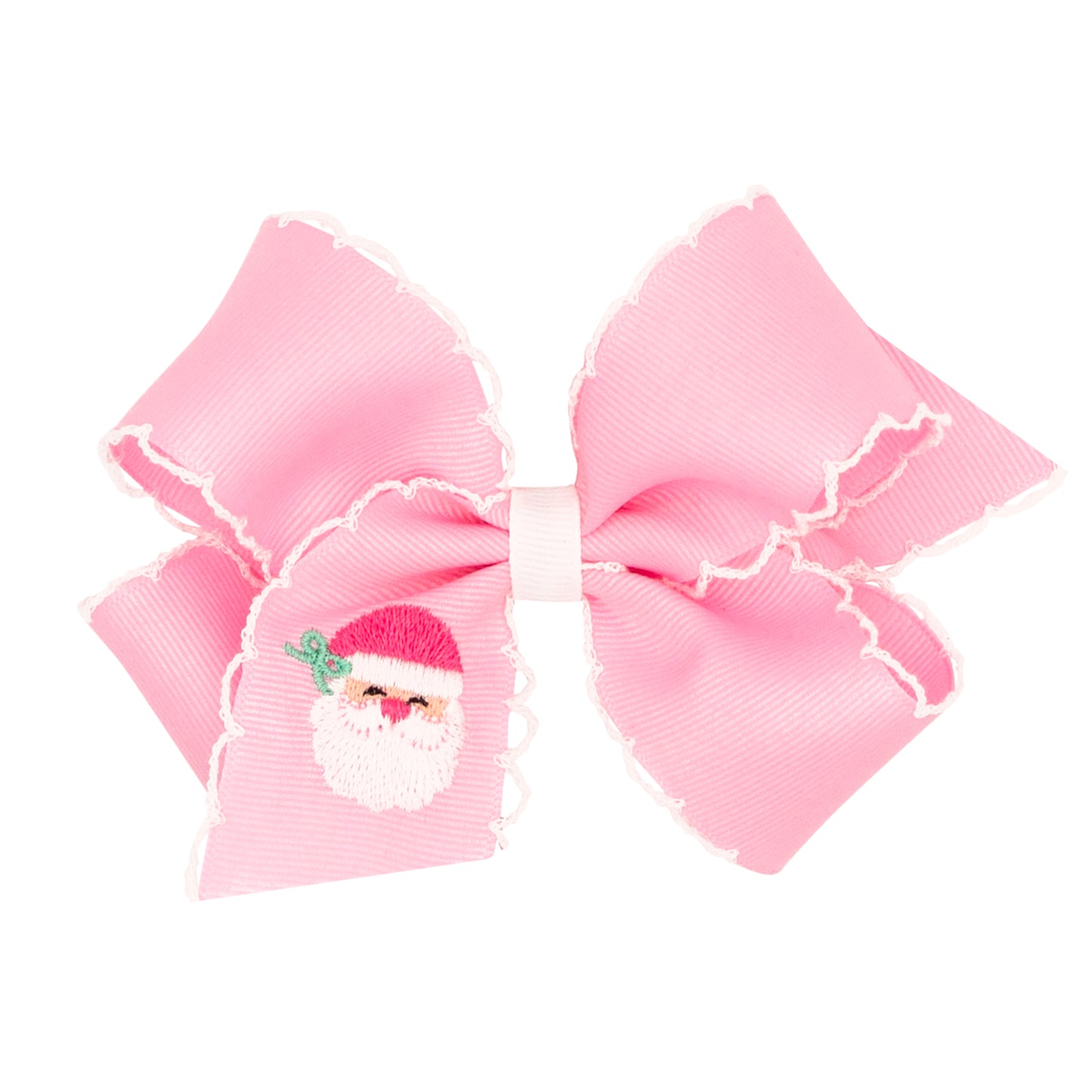 King Grosgrain Hair Bow with Moonstitch Edge | Santa Pink