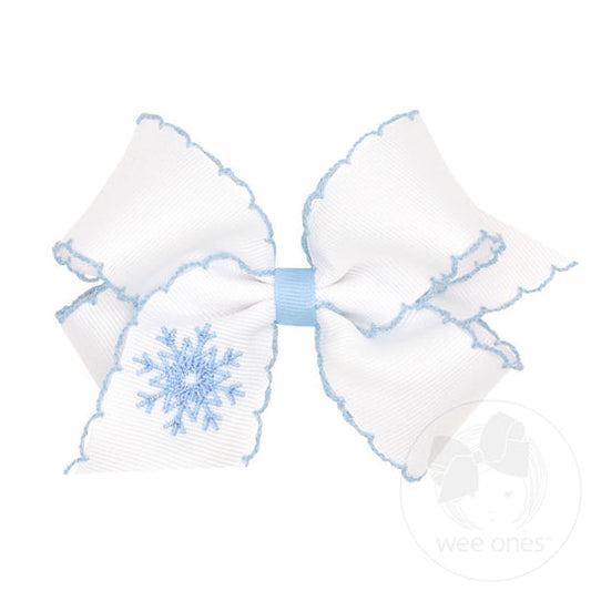 King Grosgrain Hair Bow with Moonstitch Edge | Snowflake