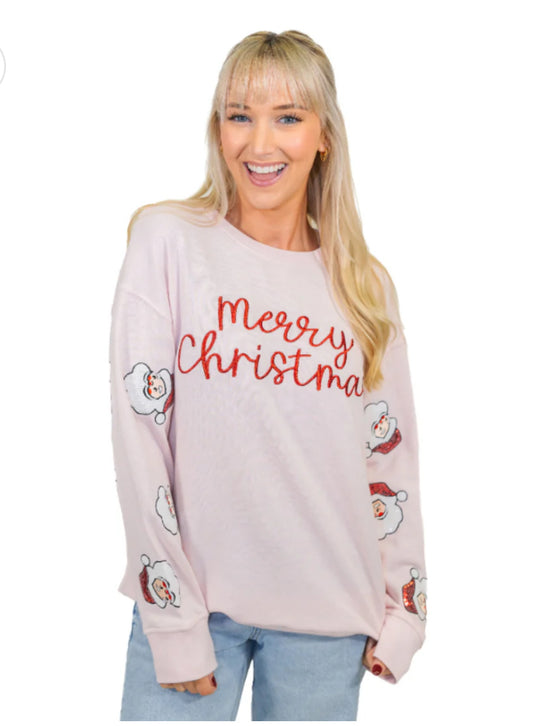 Adult Crew Neck Sweater | Merry Christmas Pink