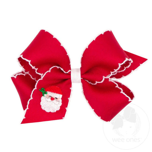 Medium Grosgrain Hair Bow with Moonstitch Edge | Red Bow w/Santa