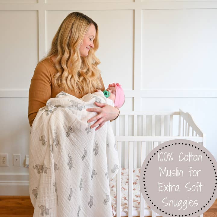 Muslin Swaddle Blanket | Baby Elephant