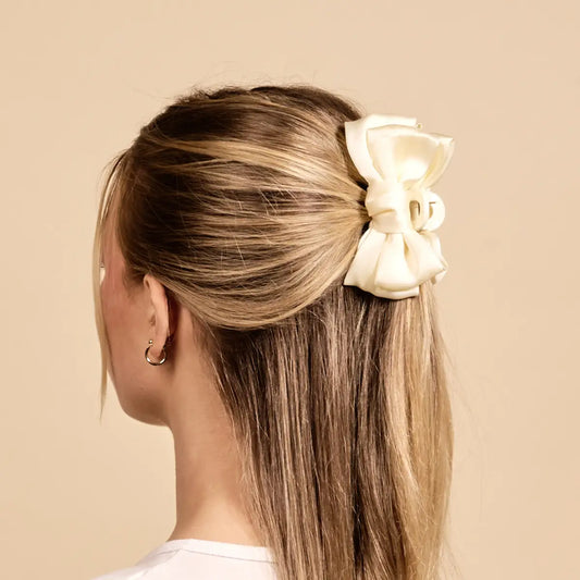 Mini Satin Bow Claw Clip | Cream