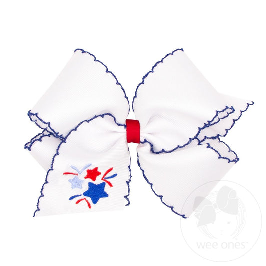 Fireworks Patriotic Embroidery on Moonstitch Edge Hair Bow